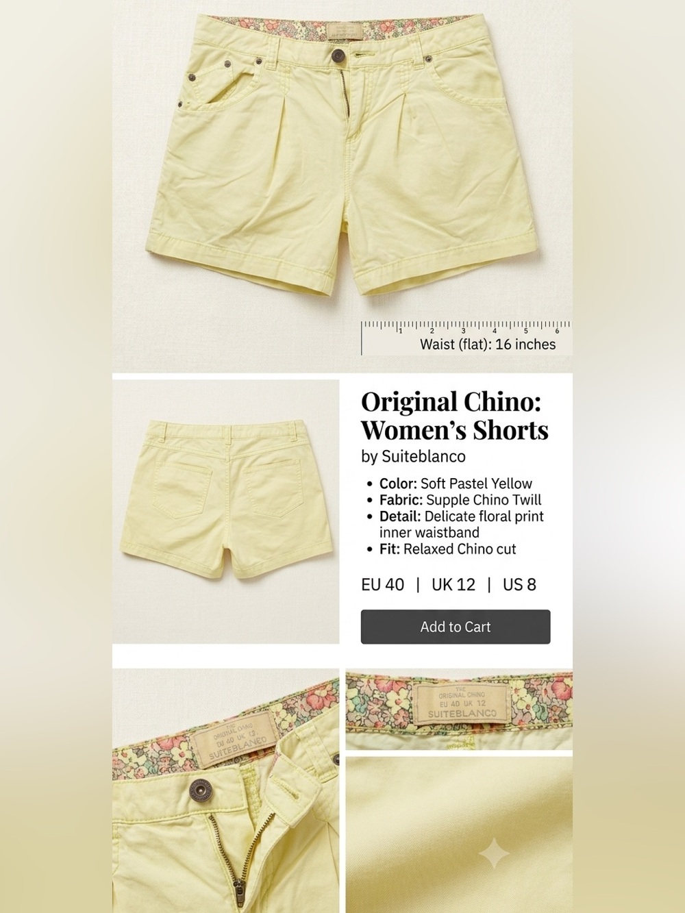 Original Chino Soft Pastel Yellow Women's Shorts